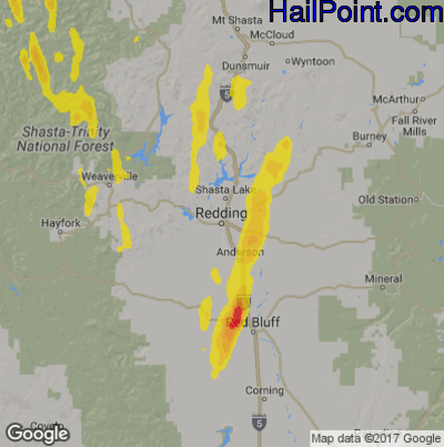 Hail Map for Redding, CA Region on August 10, 2019
