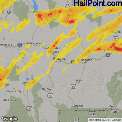 Hail Map for Bozeman, MT Region on August 11, 2019
