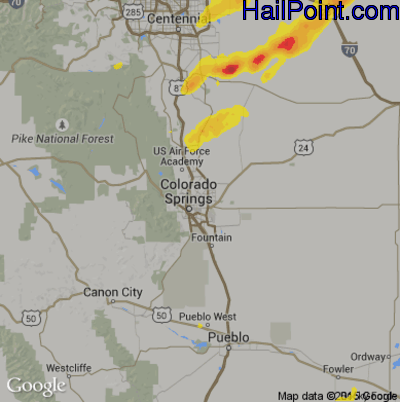 Hail Map for Colorado Springs, CO Region on August 11, 2019