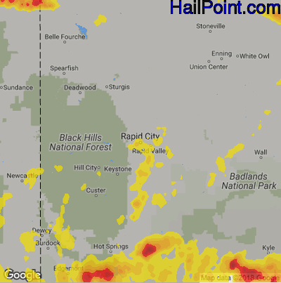 Hail Map for Rapid City, SD Region on August 11, 2019