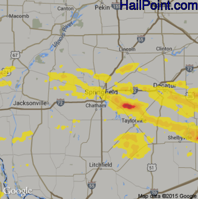 Hail Map for Springfield, IL Region on August 13, 2019