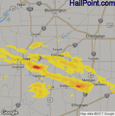 Hail Map for Decatur, IL Region on August 13, 2019