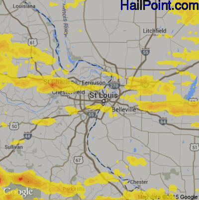 Hail Map for St. Louis, MO Region on August 13, 2019