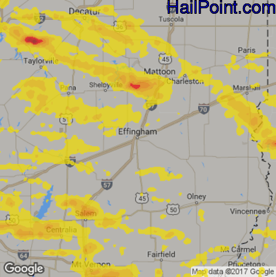Hail Map for Effingham, IL Region on August 13, 2019