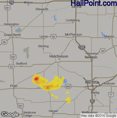 Hail Map for Hutchinson, KS Region on August 13, 2019