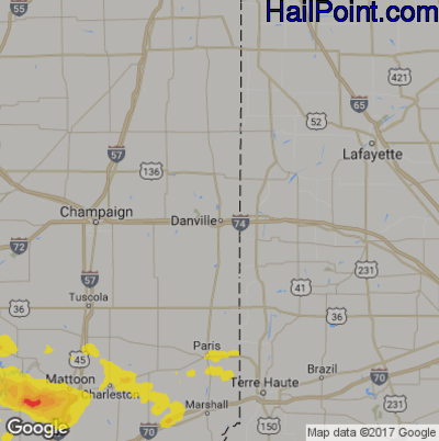 Hail Map for Danville, IL Region on August 13, 2019