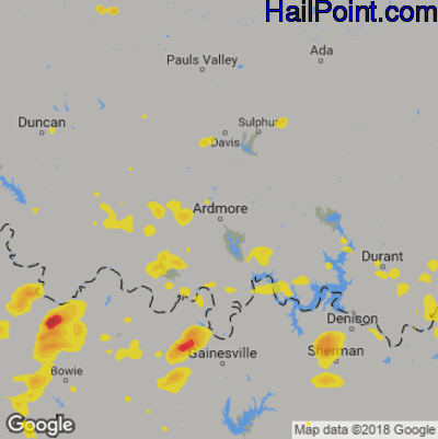 Hail Map for Ardmore, OK Region on August 13, 2019