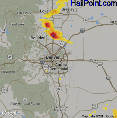 Hail Map for Denver, CO Region on August 13, 2019