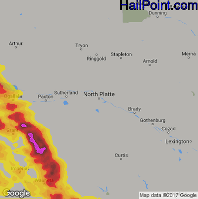 Hail Map for North Platte, NE Region on August 13, 2019