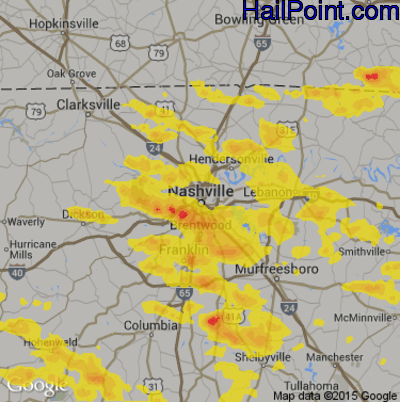 Hail Map for Nashville, TN Region on August 13, 2019