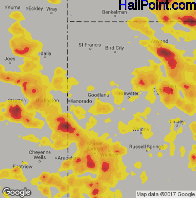 Hail Map for Goodland, KS Region on August 13, 2019