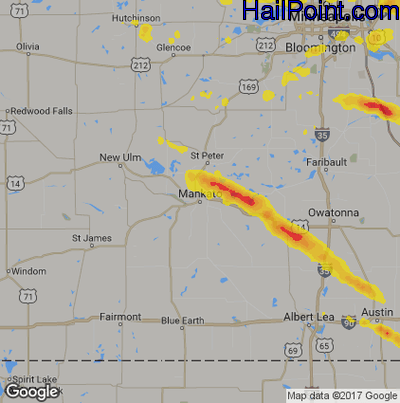 Hail Map for Mankato, MN Region on August 13, 2019
