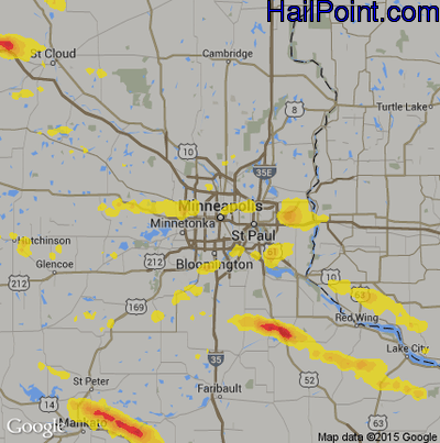 Hail Map for Minneapolis, MN Region on August 13, 2019