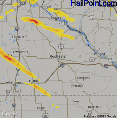 Hail Map for Rochester, MN Region on August 13, 2019