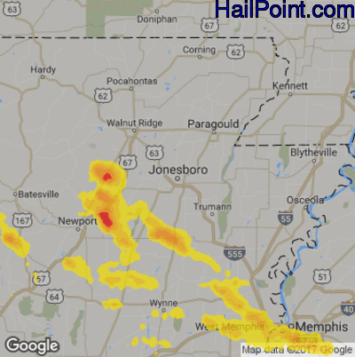 Hail Map for Jonesboro, AR Region on August 13, 2019