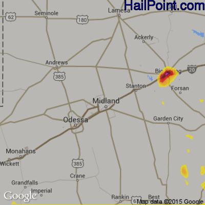 Hail Map for Midland, TX Region on August 13, 2019