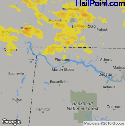 Hail Map for Florence, AL Region on August 13, 2019