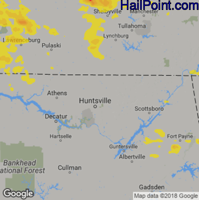 Hail Map for Huntsville, AL Region on August 13, 2019 