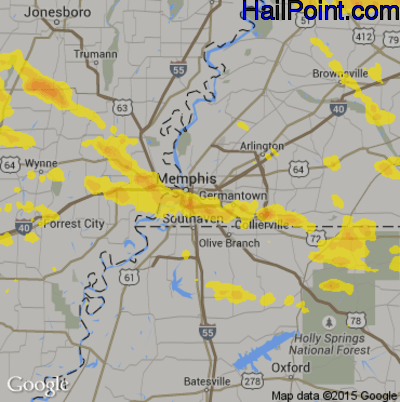 Hail Map for Memphis, TN Region on August 13, 2019
