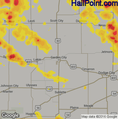 Hail Map for Garden City, KS Region on August 13, 2019