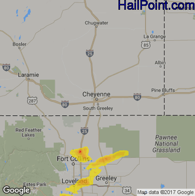 Hail Map for Cheyenne, WY Region on August 14, 2019