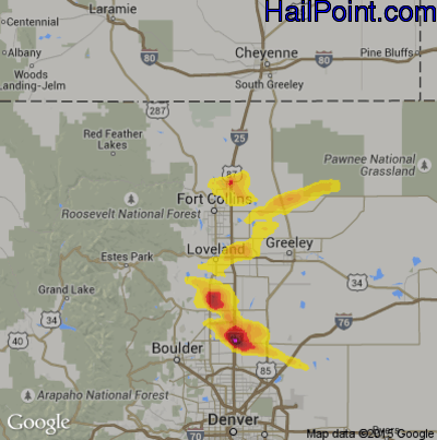 Hail Map for Fort Collins, CO Region on August 14, 2019
