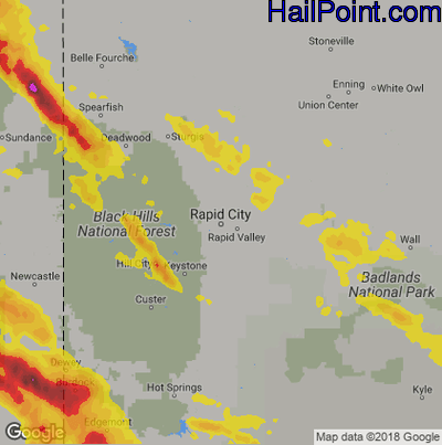 Hail Map for Rapid City, SD Region on August 14, 2019 