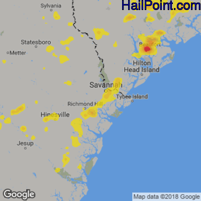 Hail Map for Savannah, GA Region on August 14, 2019 