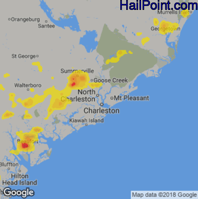 Hail Map for Charleston, SC Region on August 14, 2019
