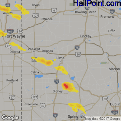 Hail Map for Lima, OH Region on August 14, 2019 