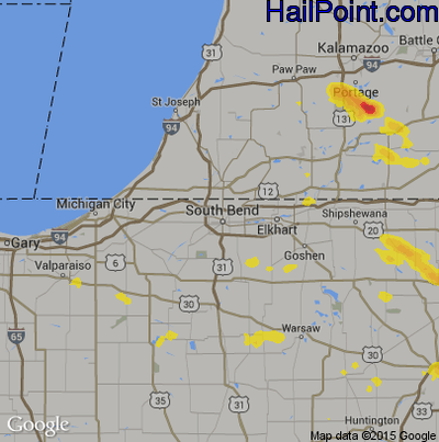Hail Map for South Bend, IN Region on August 14, 2019