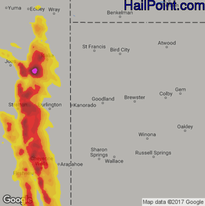 Hail Map for Goodland, KS Region on August 14, 2019