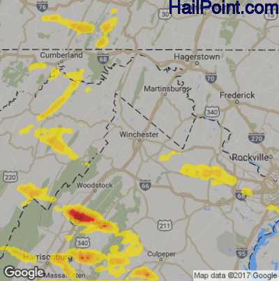Hail Map for Winchester, VA Region on August 15, 2019 