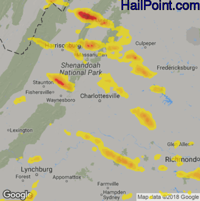 Hail Map for Charlotttesville, VA Region on August 15, 2019
