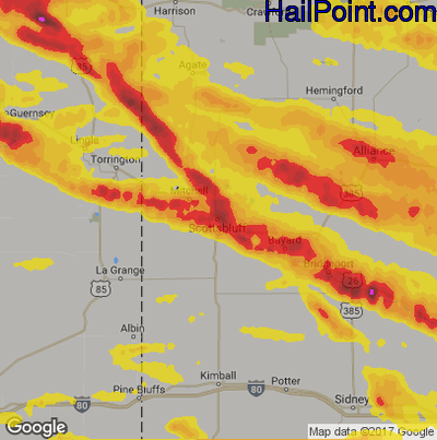 Hail Map for Scottsbluff, NE Region on August 15, 2019