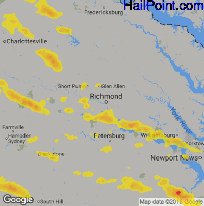 Hail Map for Richmond, VA Region on August 15, 2019