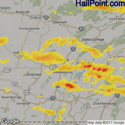 Hail Map for Altoona, PA Region on August 15, 2019