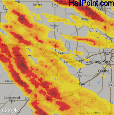 Hail Map for Topeka, KS Region on August 15, 2019