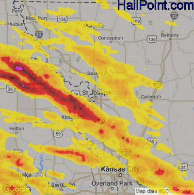 Hail Map for St. Joseph, MS Region on August 15, 2019