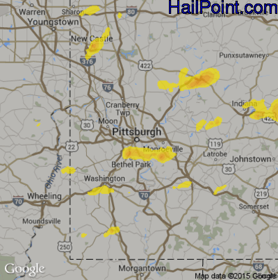 Hail Map for Pittsburgh, PA Region on August 15, 2019