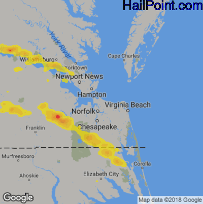 Hail Map for Norfolk, VA Region on August 15, 2019