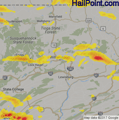 Hail Map for Willamsport, PA Region on August 15, 2019