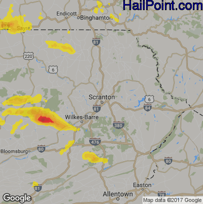 Hail Map for Scranton, PA Region on August 15, 2019