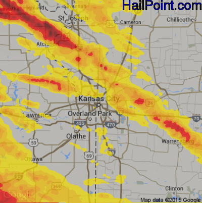 Hail Map for Kansas City, MO Region on August 15, 2019