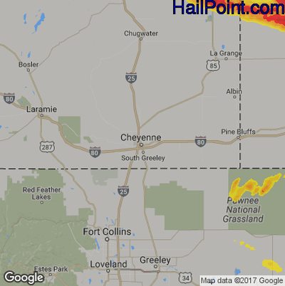 Hail Map for Cheyenne, WY Region on August 15, 2019
