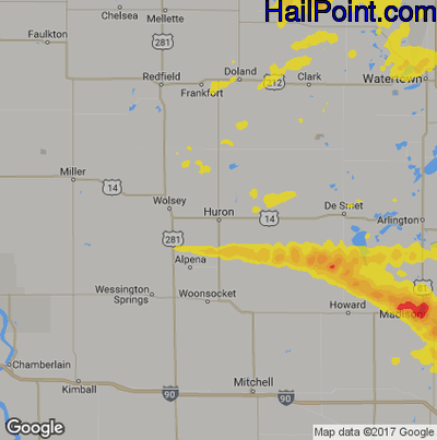 Hail Map for Huron, SD Region on August 15, 2019