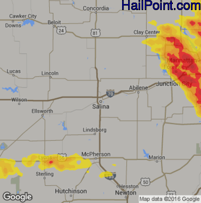Hail Map for Salina, KS Region on August 15, 2019