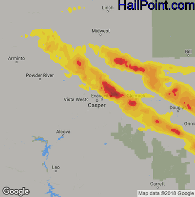 Hail Map for Casper, WY Region on August 16, 2019