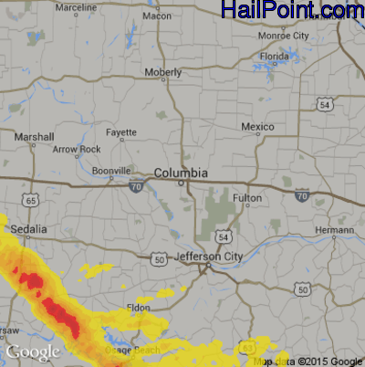 Hail Map for Columbia, MO Region on August 16, 2019