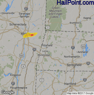 Hail Map for Pittsfield, MA Region on August 16, 2019